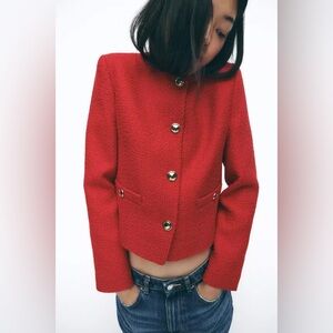 NWT. Zara Tweed Jacket With Gold Buttons. NEW